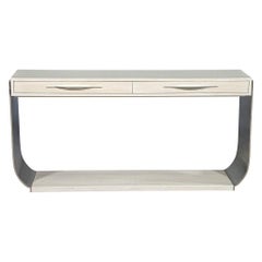 Modern Polished Stainless Steel White Oak Console Table