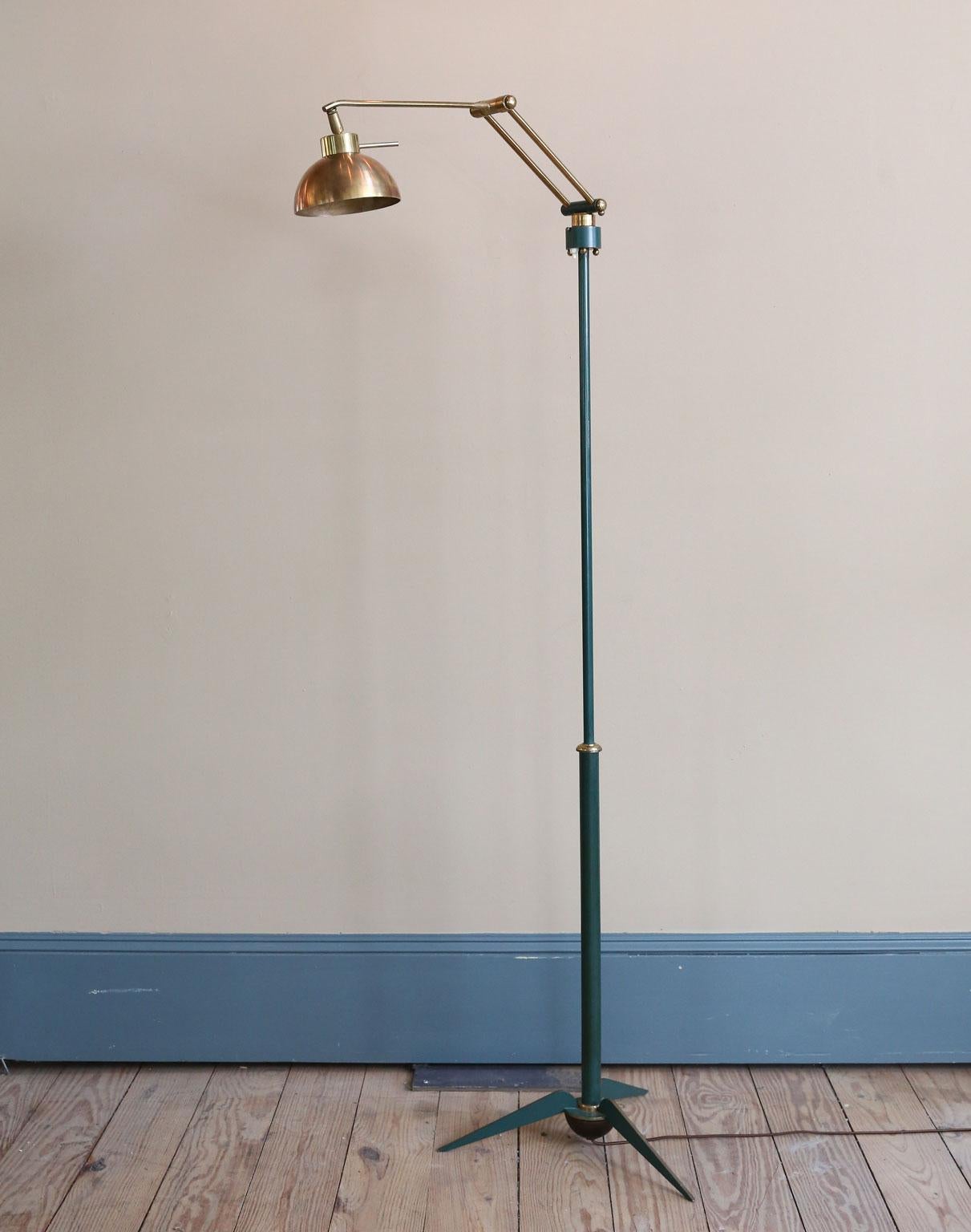 Modern Polychrome Brass Floor Lamp with Moveable Arm from France In Good Condition In Houston, TX