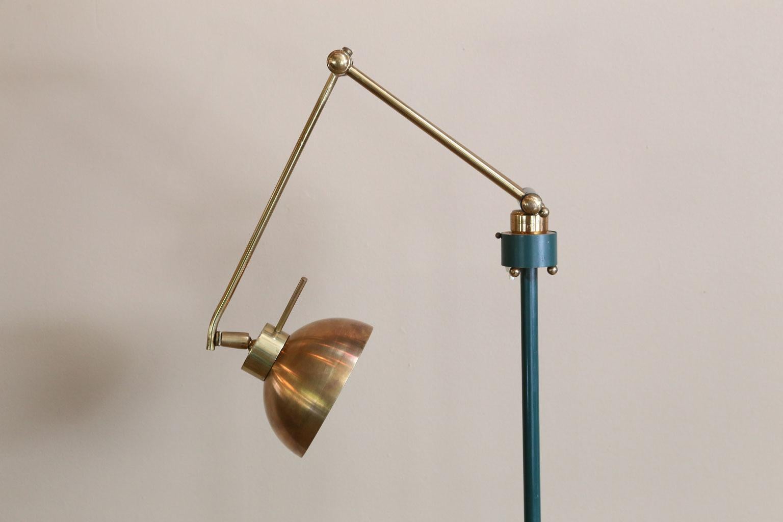 20th Century Modern Polychrome Brass Floor Lamp with Moveable Arm from France