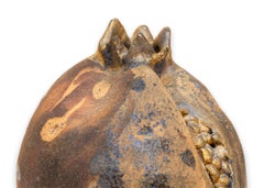Modern Pomegranate Raku Ceramic Sculpture with Blue and Gold Glaze Signed