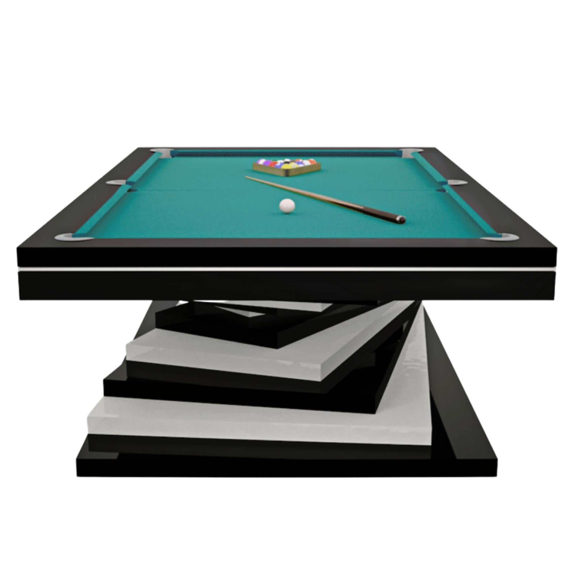 Multi-gemstone Modern Pool Tables White and Black Geometric Design Lacquer Solid Oak, Red Felt For Sale