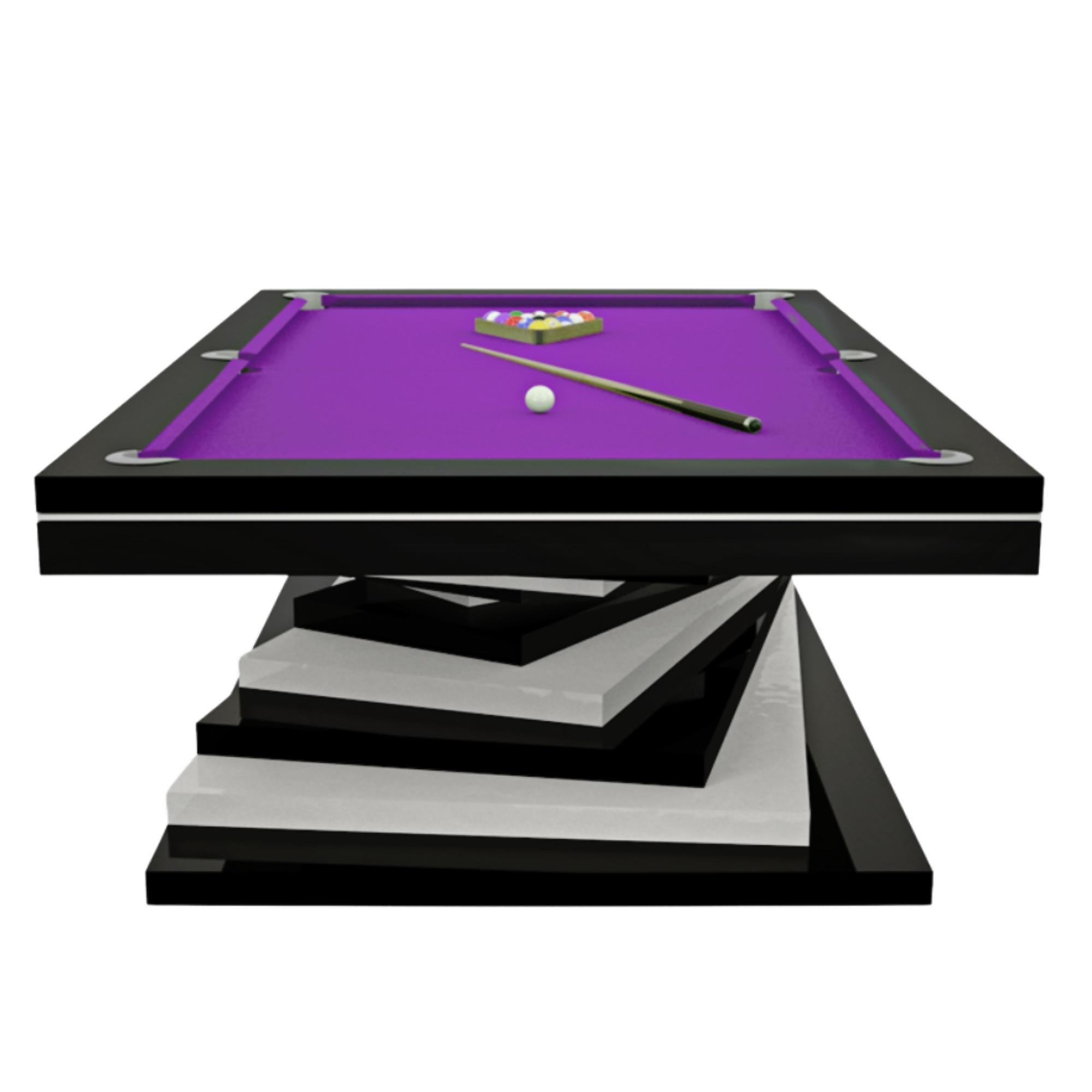 Modern Pool Tables White and Black Geometric Design Lacquer Solid Oak, Red Felt For Sale 2