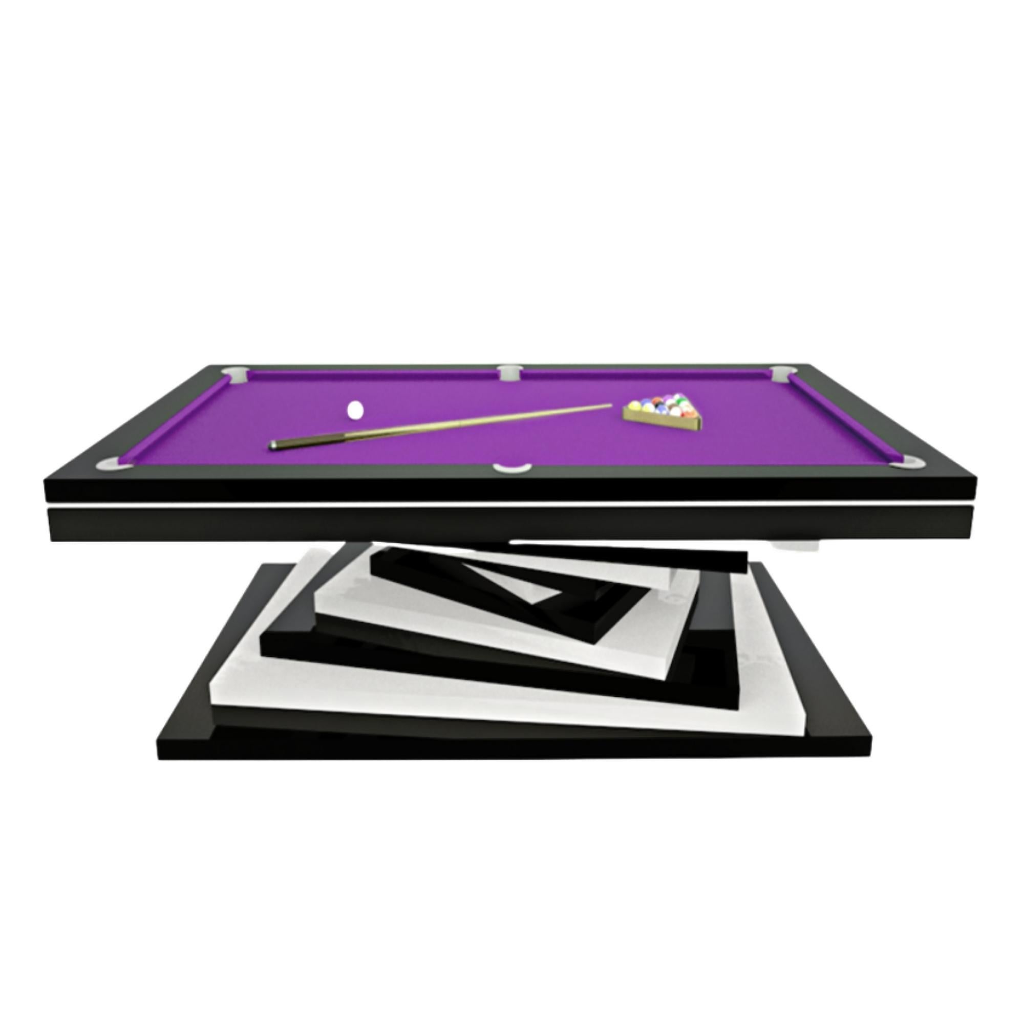 Modern Pool Tables White and Black Geometric Design Lacquer Solid Oak, Red Felt For Sale 3