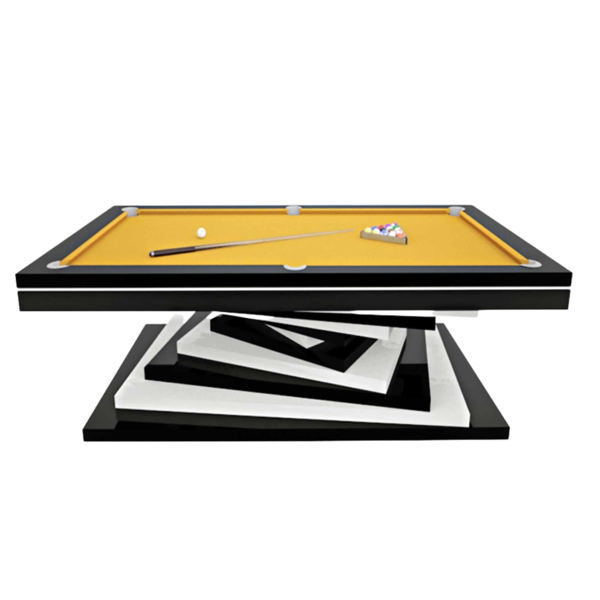 Modern Pool Tables White and Black Geometric Design Lacquer Solid Oak, Red Felt For Sale 5