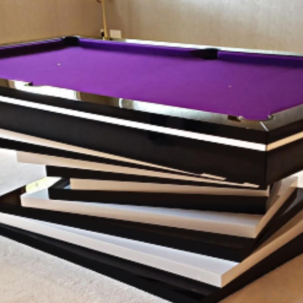 Modern Pool Tables White and Black Geometric Design Lacquer Solid Oak, Red Felt For Sale 7