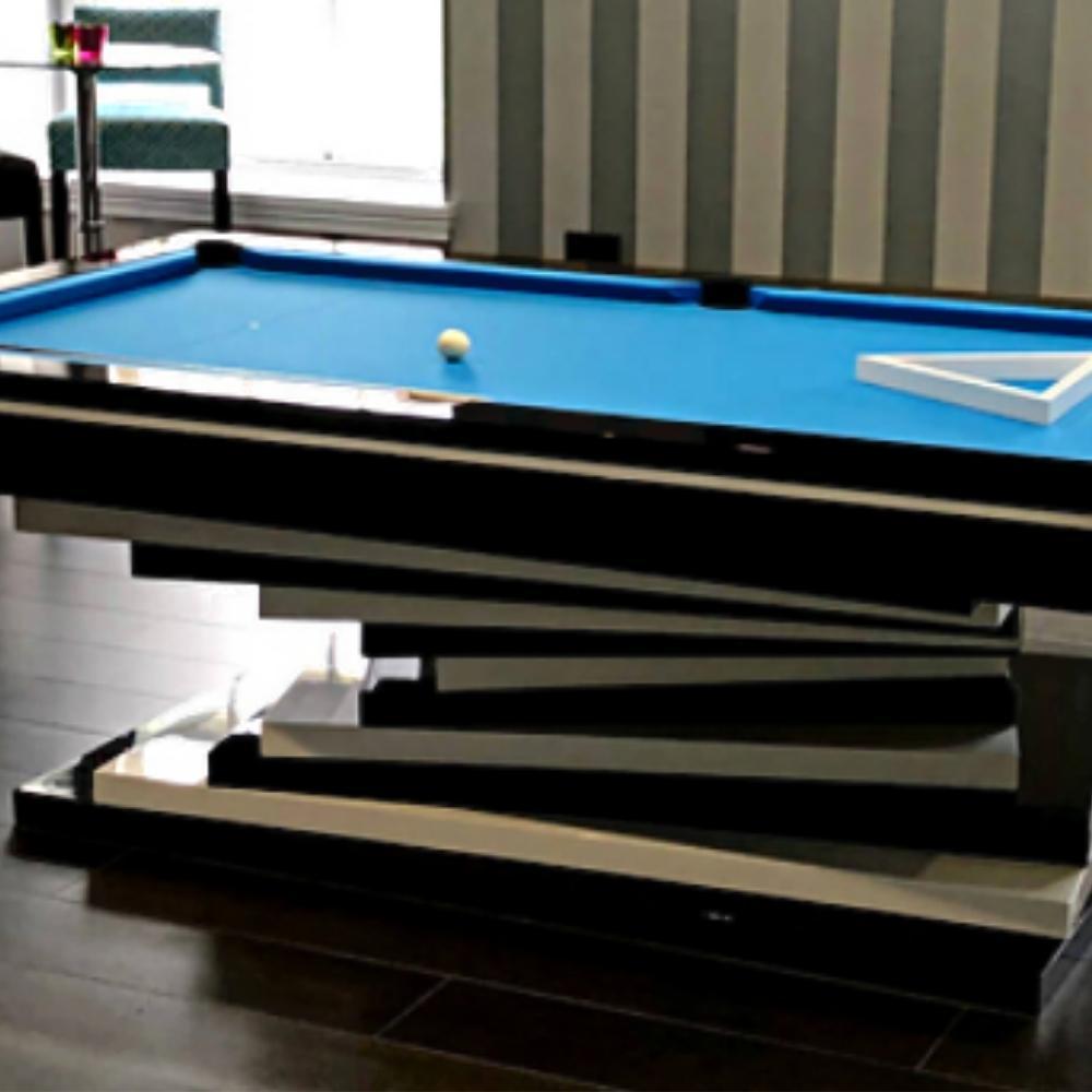 Modern Pool Tables White and Black Geometric Design Lacquer Solid Oak, Red Felt For Sale 8