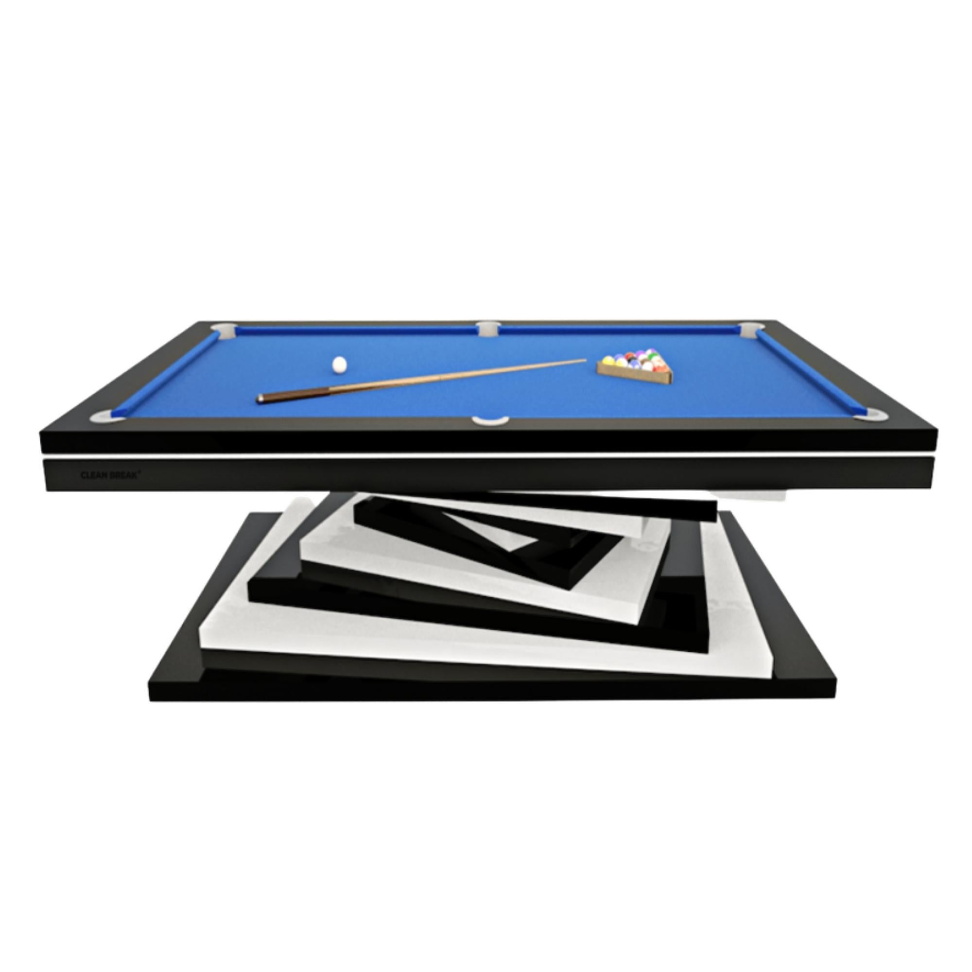 Brushed Modern Pool Tables White and Black Geometric Design Lacquer Solid Oak, Red Felt For Sale