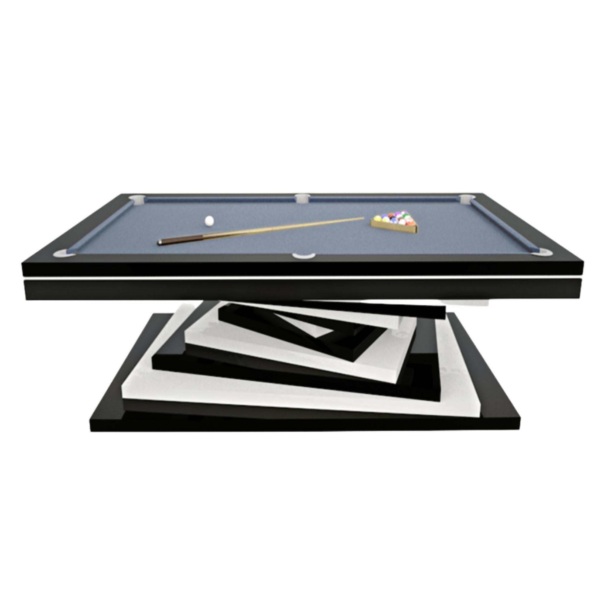 Modern Pool Tables White and Black Geometric Design Lacquer Solid Oak, Red Felt In New Condition For Sale In Boca Raton, FL