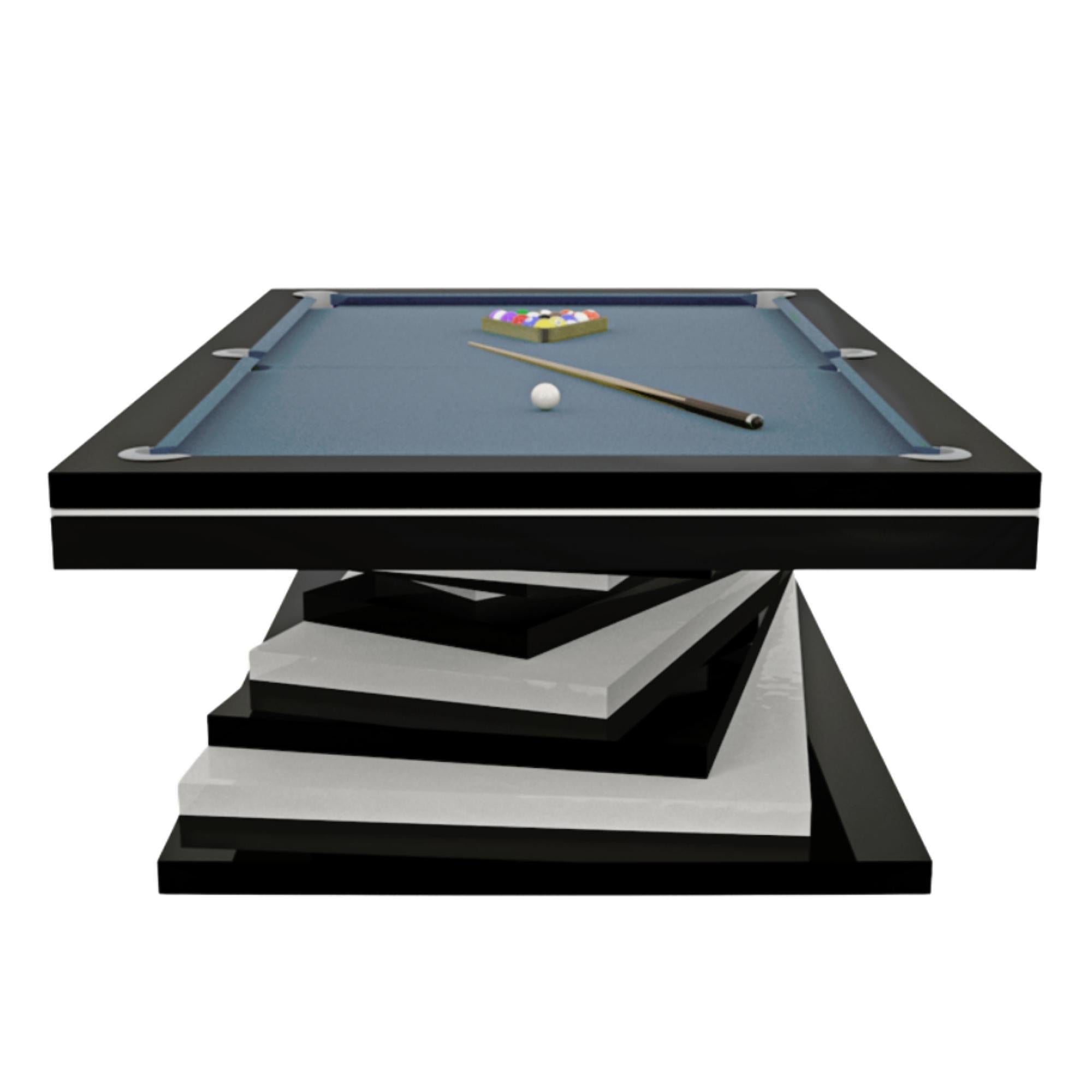 Contemporary Modern Pool Tables White and Black Geometric Design Lacquer Solid Oak, Red Felt For Sale