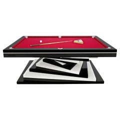 Modern Pool Tables White and Black Geometric Design Lacquer Solid Oak, Red Felt