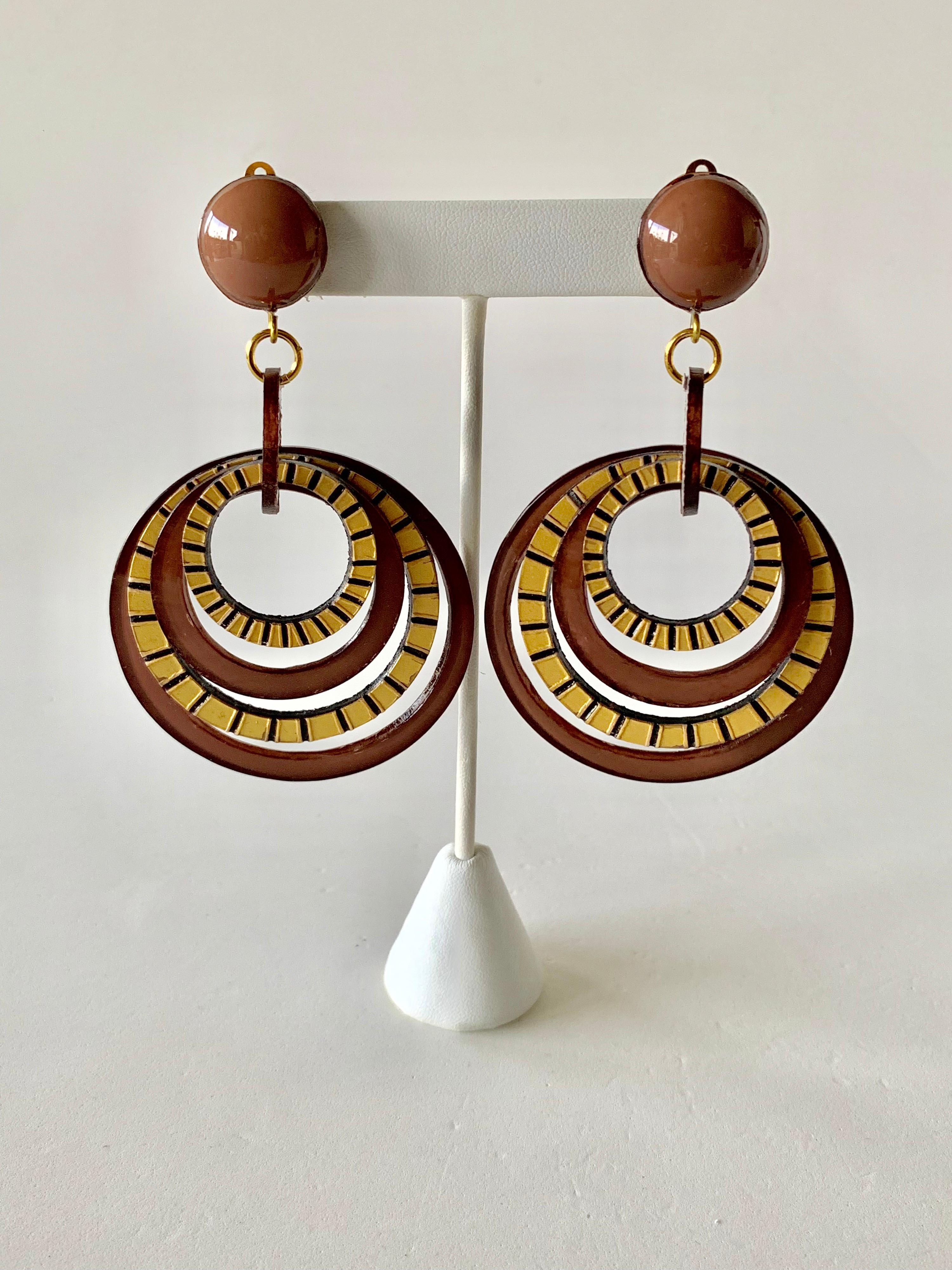 Modern Architectural Brown Hoop Statement Earrings 1