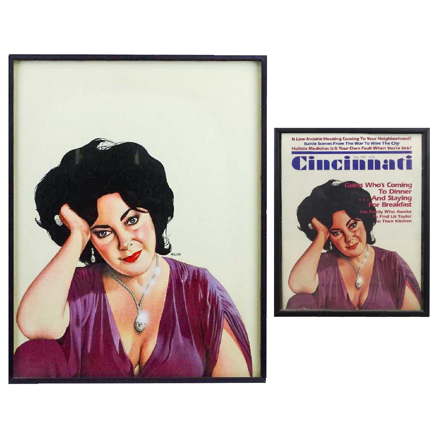 Modernes modernes Pop-Art-Porträt von Elizabeth Taylor mit Bleistift von Bill Nelson, 1980 (Moderne der Mitte des Jahrhunderts) im Angebot
