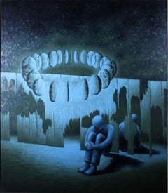 Surrealismo Pop Moderno Homenaje a Kostabi Pintura acrílica sobre lienzo Firmado Blish