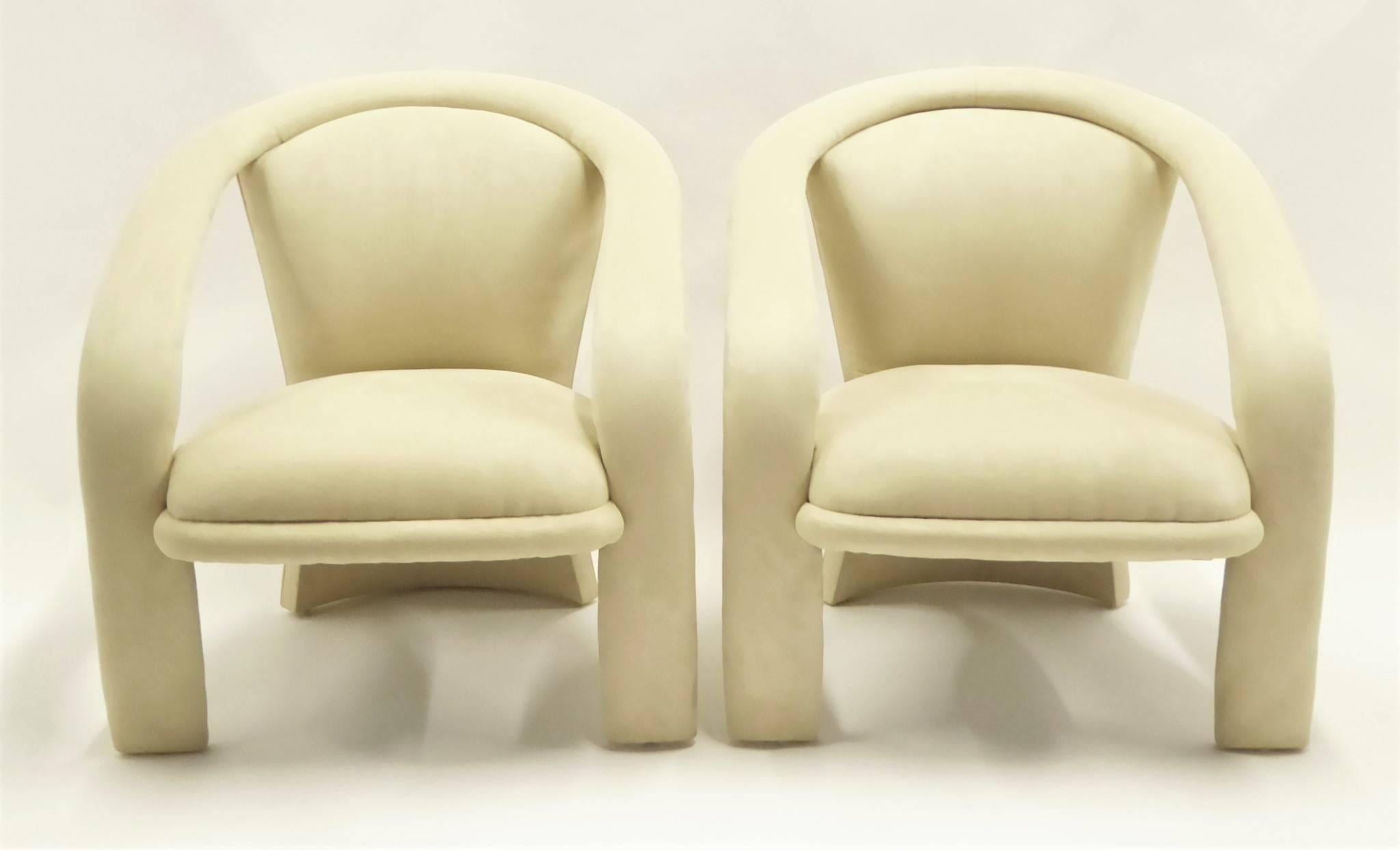 American Modern Pop Lounge Chairs by Carsons in Ultrasuede
