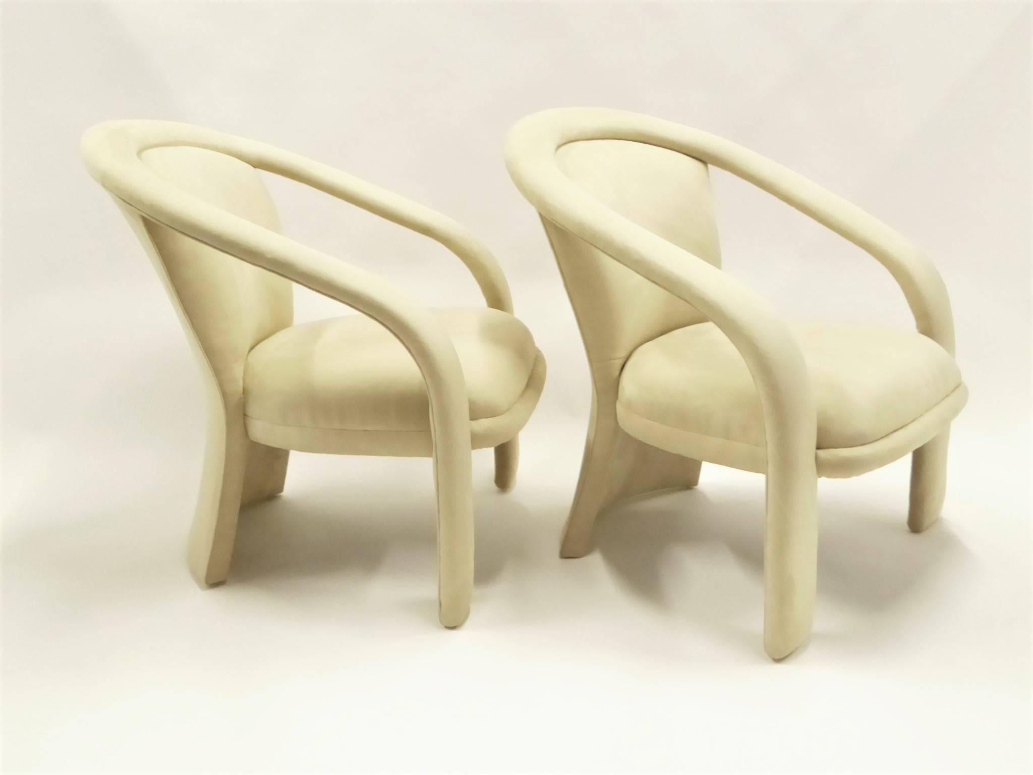 Modern Pop Lounge Chairs by Carsons in Ultrasuede In Excellent Condition In Miami, FL