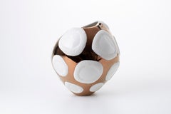 Modern Porcelain Big Round Vase White Pink Gold Ceramic Hand-Painted Italy Fos