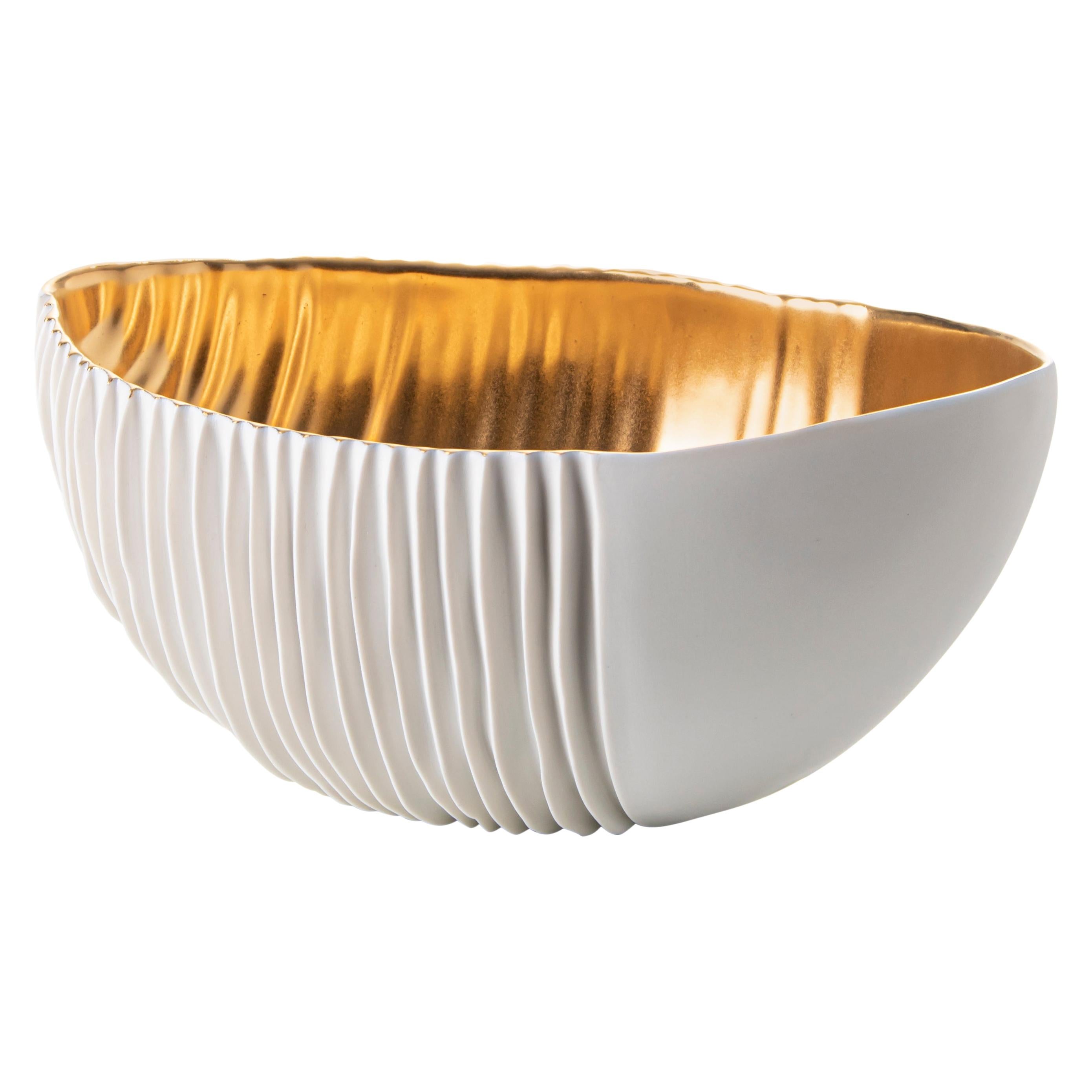 Modern Porcelain Bowl Gold Sea Shell Hand-painted White Ceramic Italy Fos