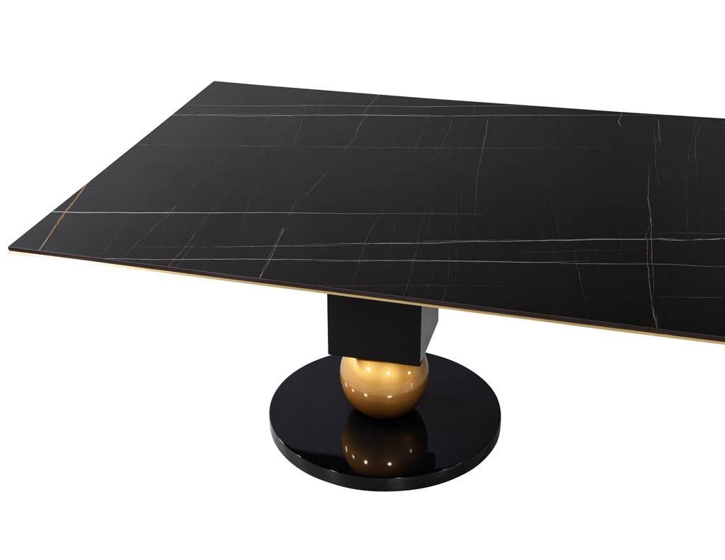 Modern Porcelain Dining Table with Brass Accents For Sale 5