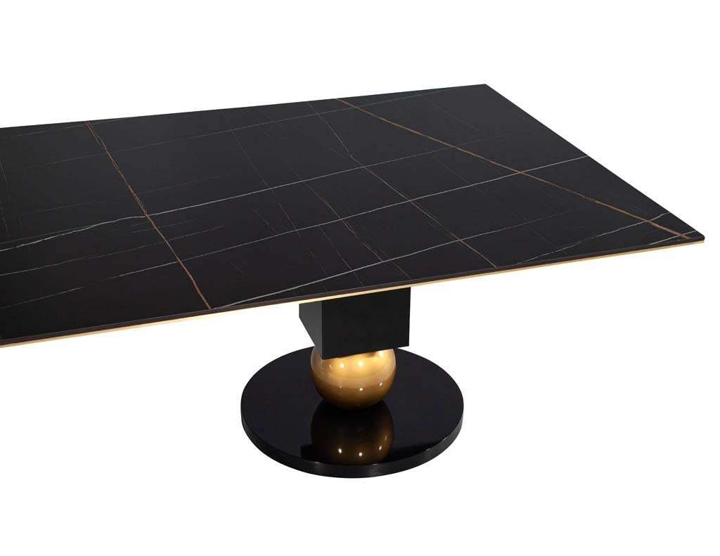 Modern Porcelain Dining Table with Brass Accents For Sale 6