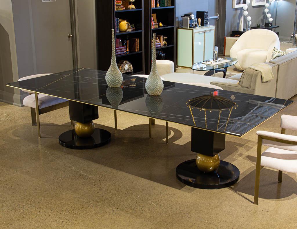 Modern Porcelain Dining Table with Brass Accents For Sale 9