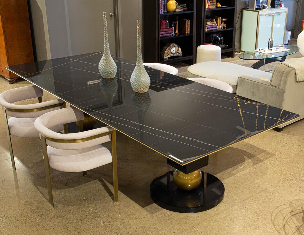 Modern Porcelain Dining Table with Brass Accents For Sale 10