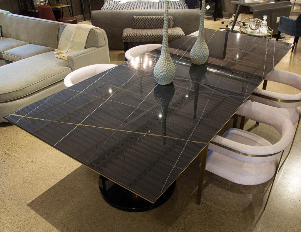 Modern Porcelain Dining Table with Brass Accents For Sale 11