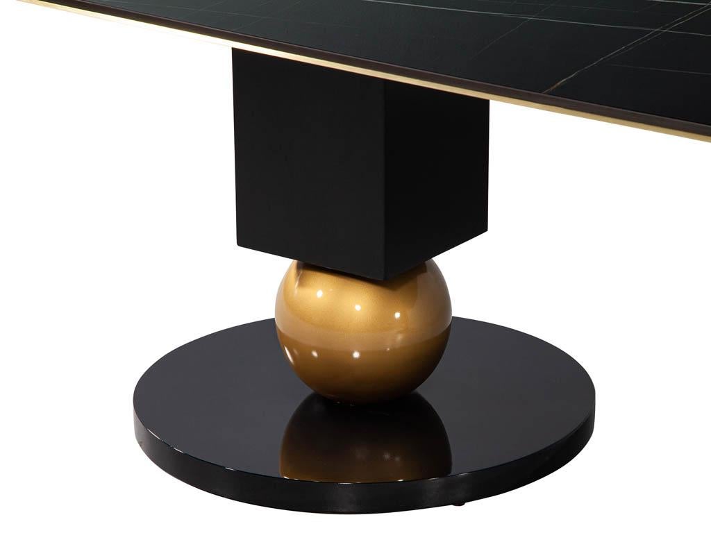 Modern Porcelain Dining Table with Brass Accents In New Condition For Sale In North York, ON