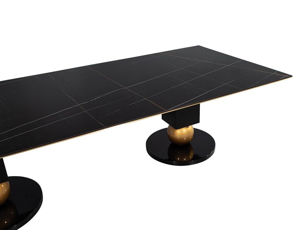Modern Porcelain Dining Table with Brass Accents For Sale 1