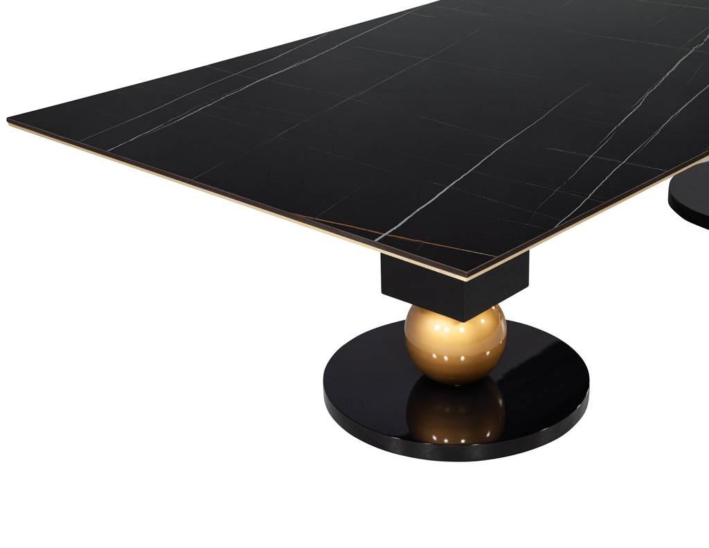 Modern Porcelain Dining Table with Brass Accents For Sale 2