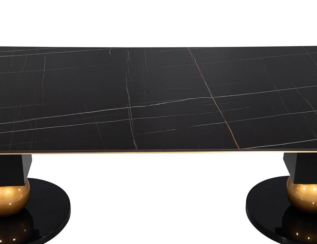 Modern Porcelain Dining Table with Brass Accents For Sale 4