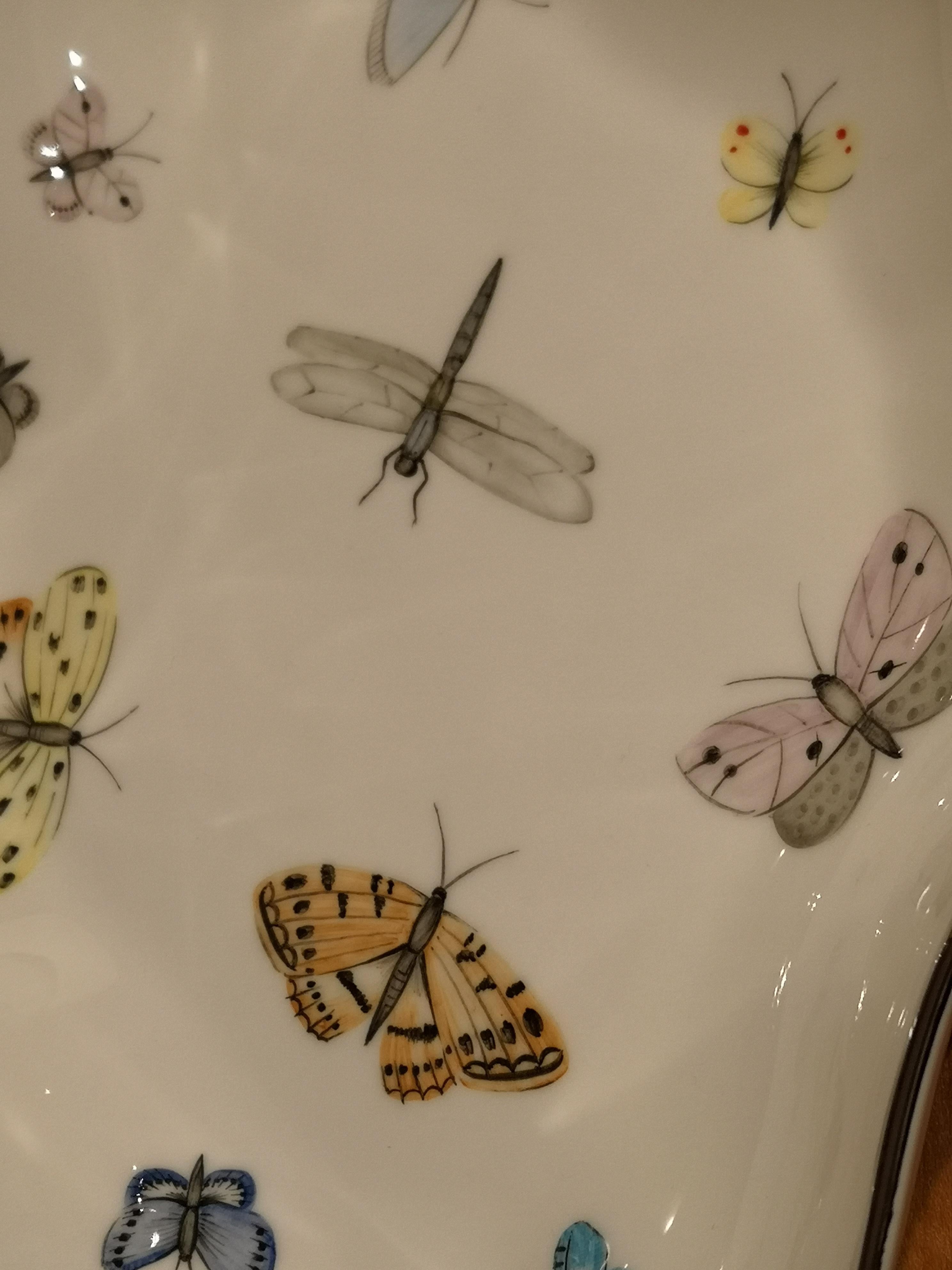German Country Porcelain Pastry Dish Hand Painted Butterflies Sofina Boutique Kitzbühel For Sale