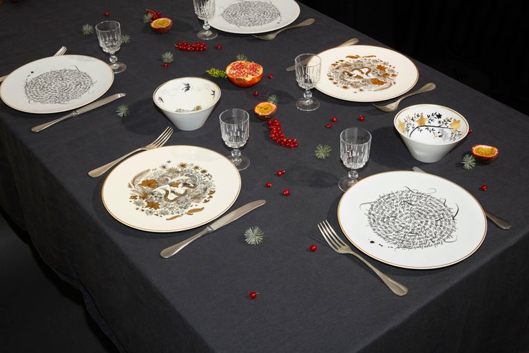 Modern Porcelain Plate in Black and White by Nicolas Ouchenir and