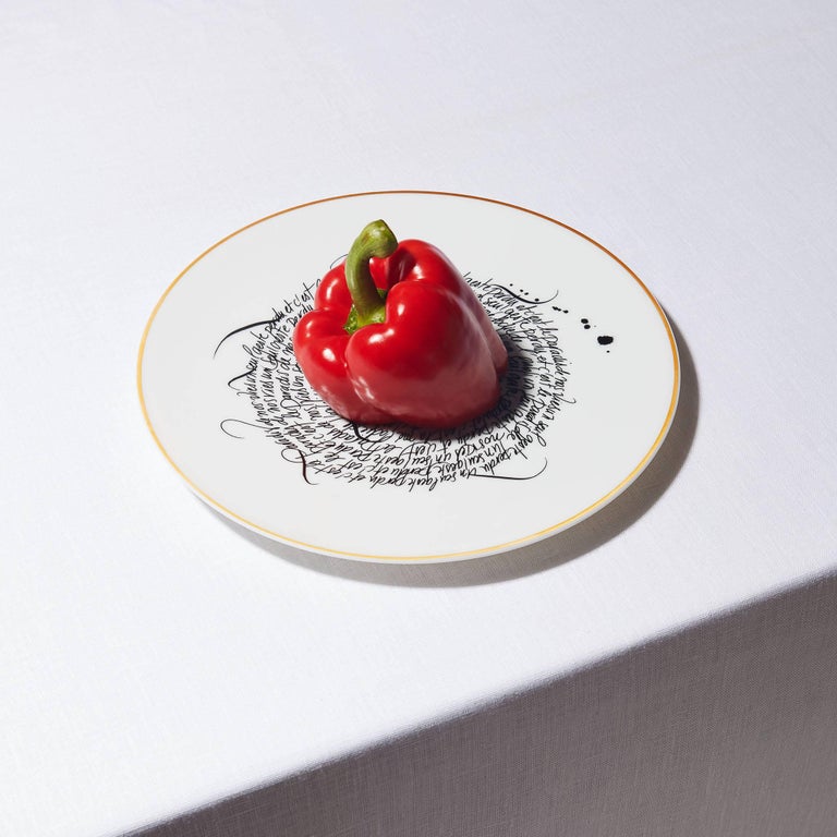 Modern Porcelain Plate in Black and White by Nicolas Ouchenir and