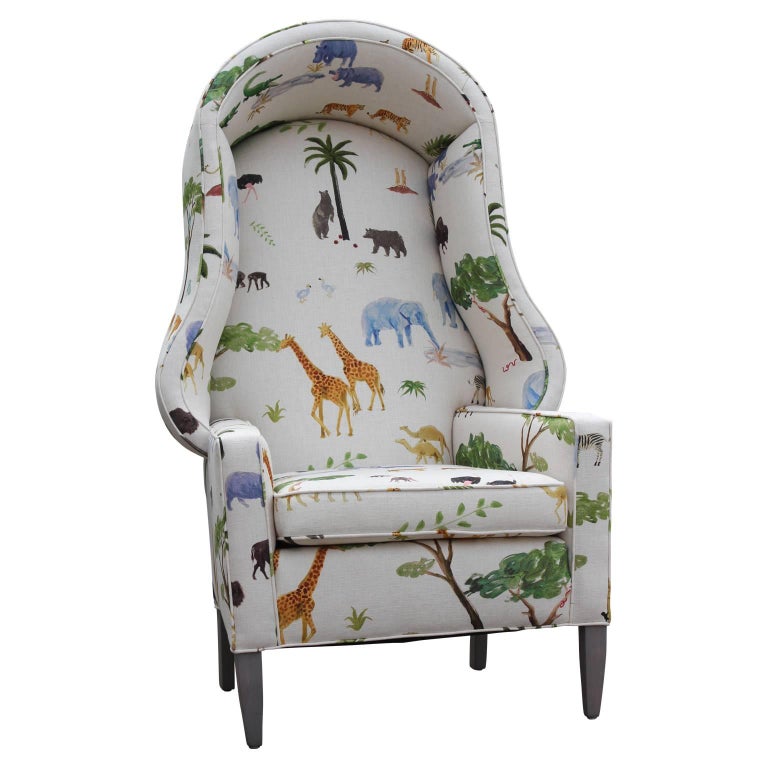 Modern Porter's Chair in the Style of Baker Furniture in Safari Animal Print In Excellent Condition For Sale In Houston, TX