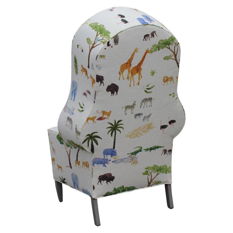 Fabric Modern Porter's Chair in the Style of Baker Furniture in Safari Animal Print For Sale