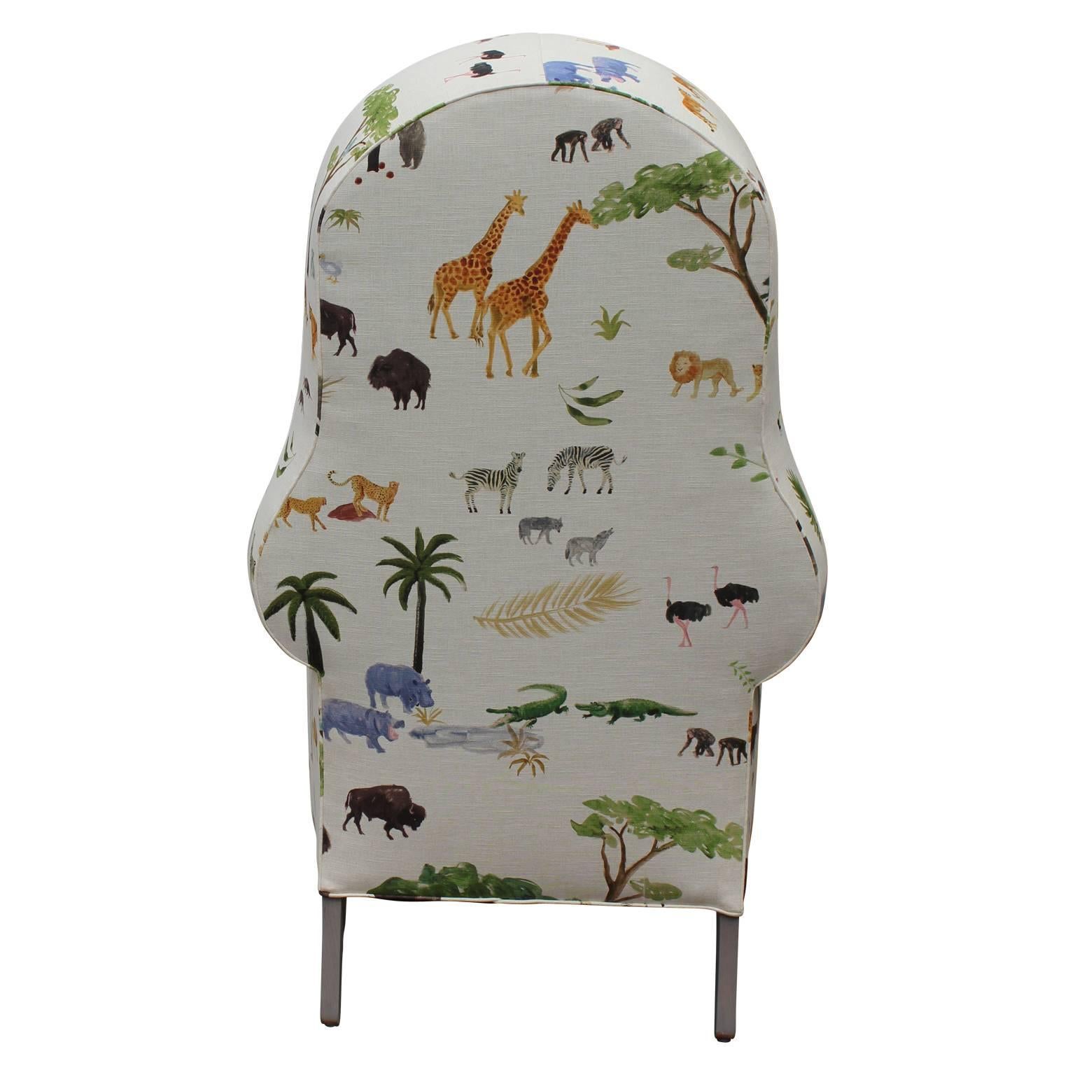 Modern Porter's Chair in the Style of Baker Furniture in Safari Animal Print In Excellent Condition In Houston, TX