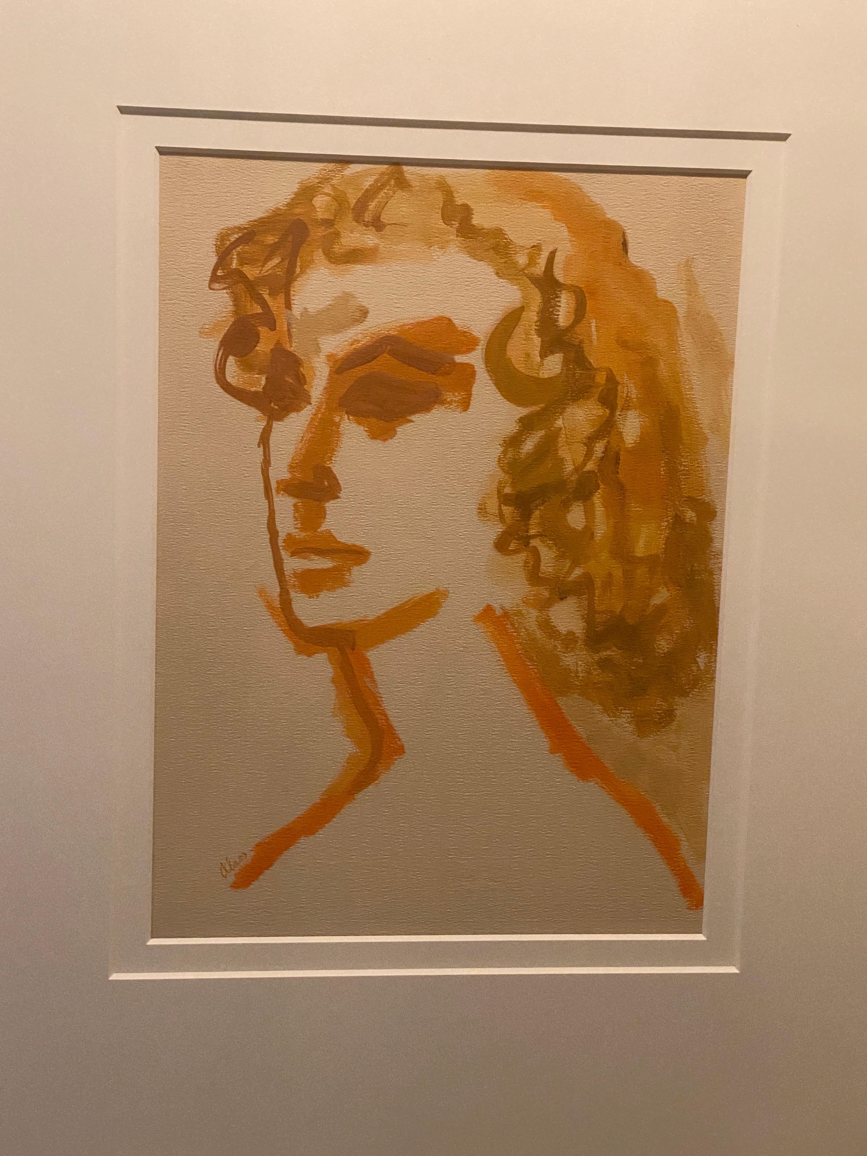 Modern Portrait of a Woman Large Original Painting Gold Leaf Frame Orange Tones For Sale 4
