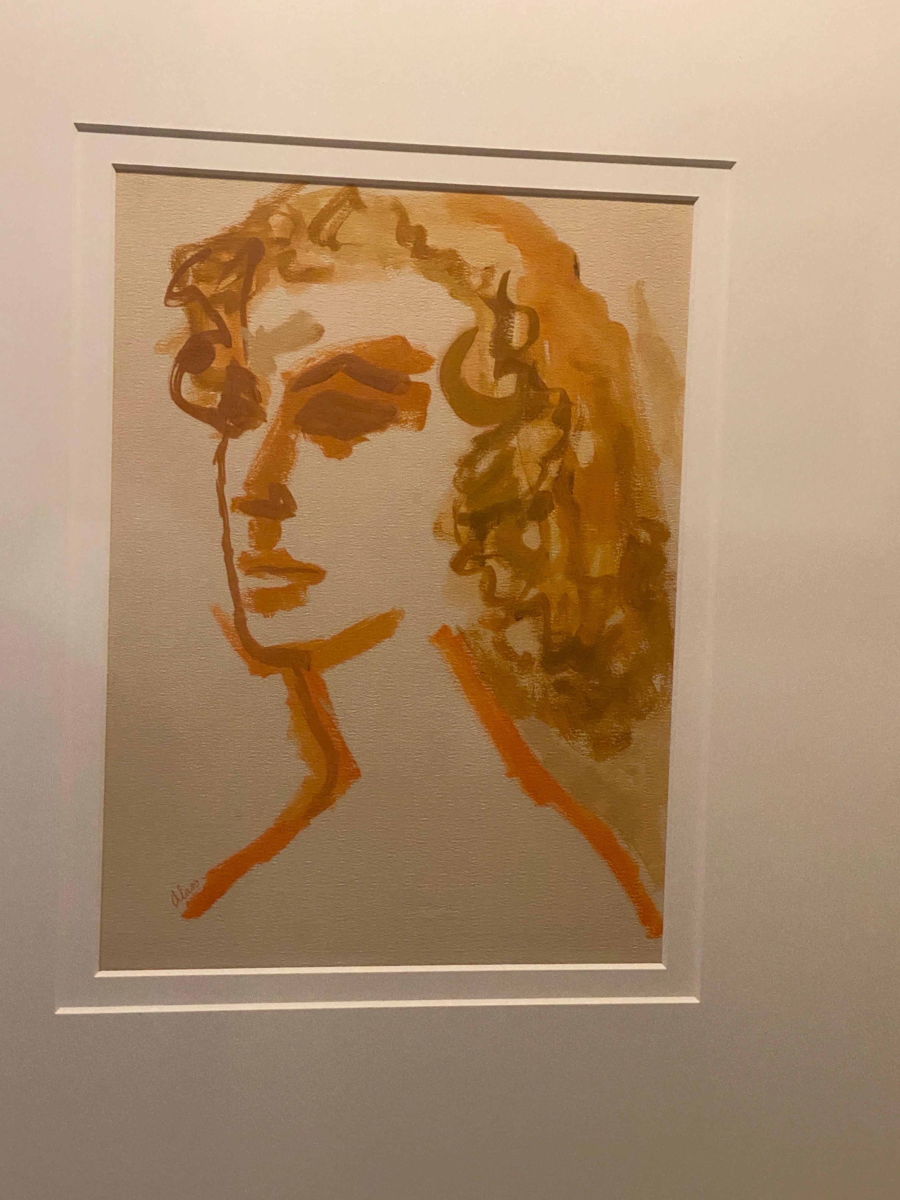 Modern Portrait of a Woman Large Original Painting Gold Leaf Frame Orange Tones For Sale 6