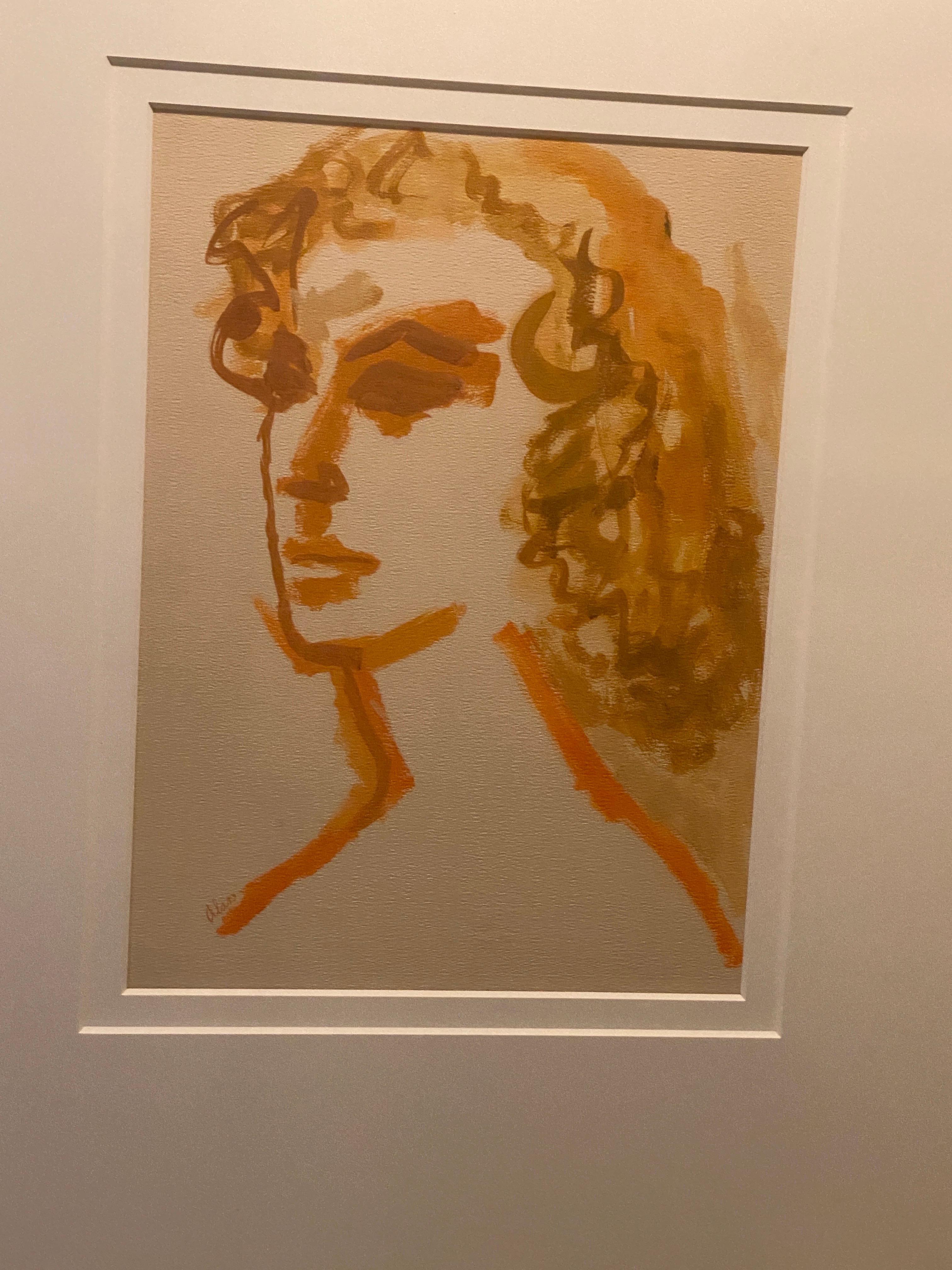Modern Portrait of a Woman Large Original Painting Gold Leaf Frame Orange Tones For Sale 7