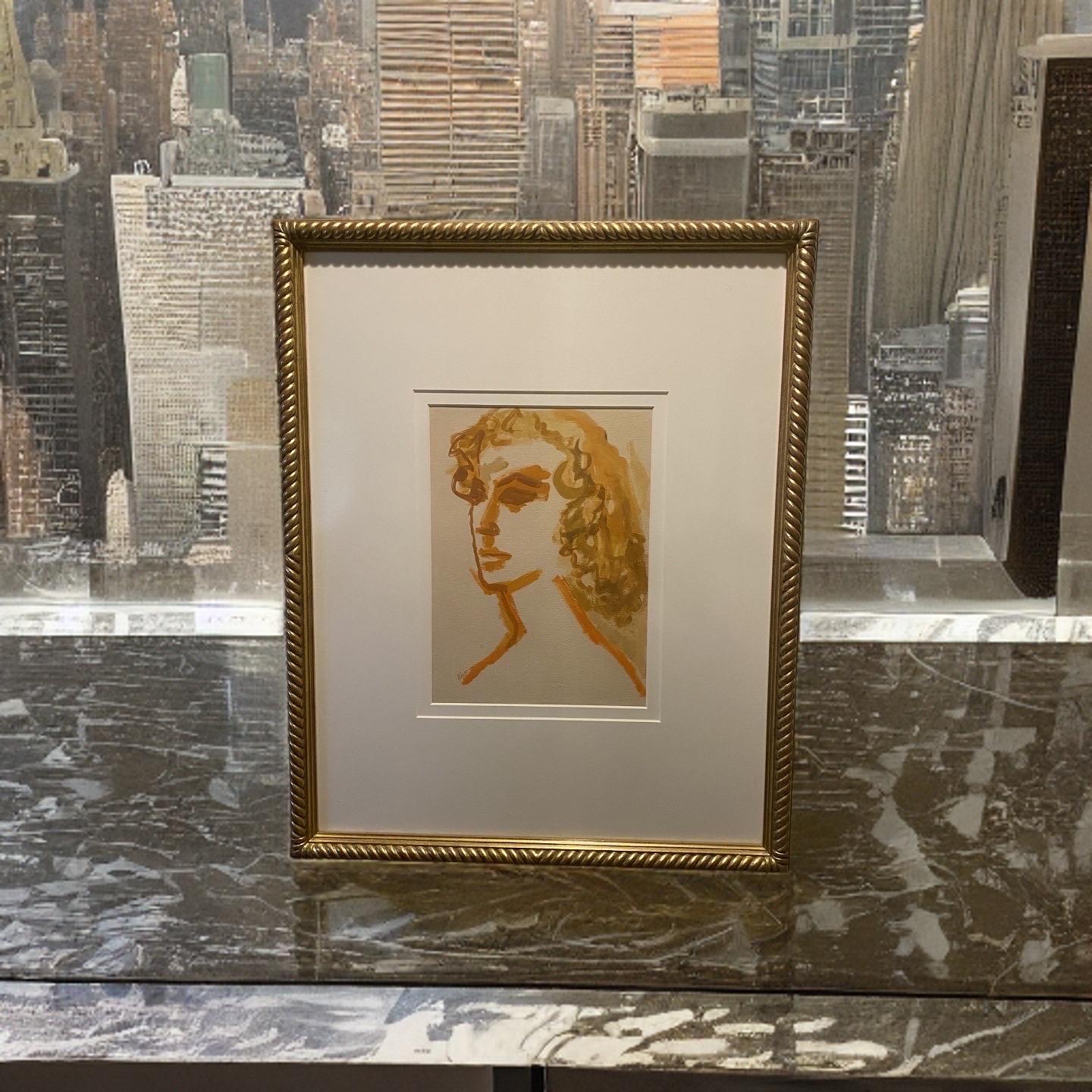 Modern Portrait of a Woman Large Original Painting Gold Leaf Frame Orange Tones For Sale 9