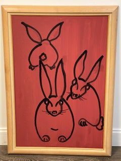 Modern Portrait of Three Rabbits, in the Style of Hunt Slonem