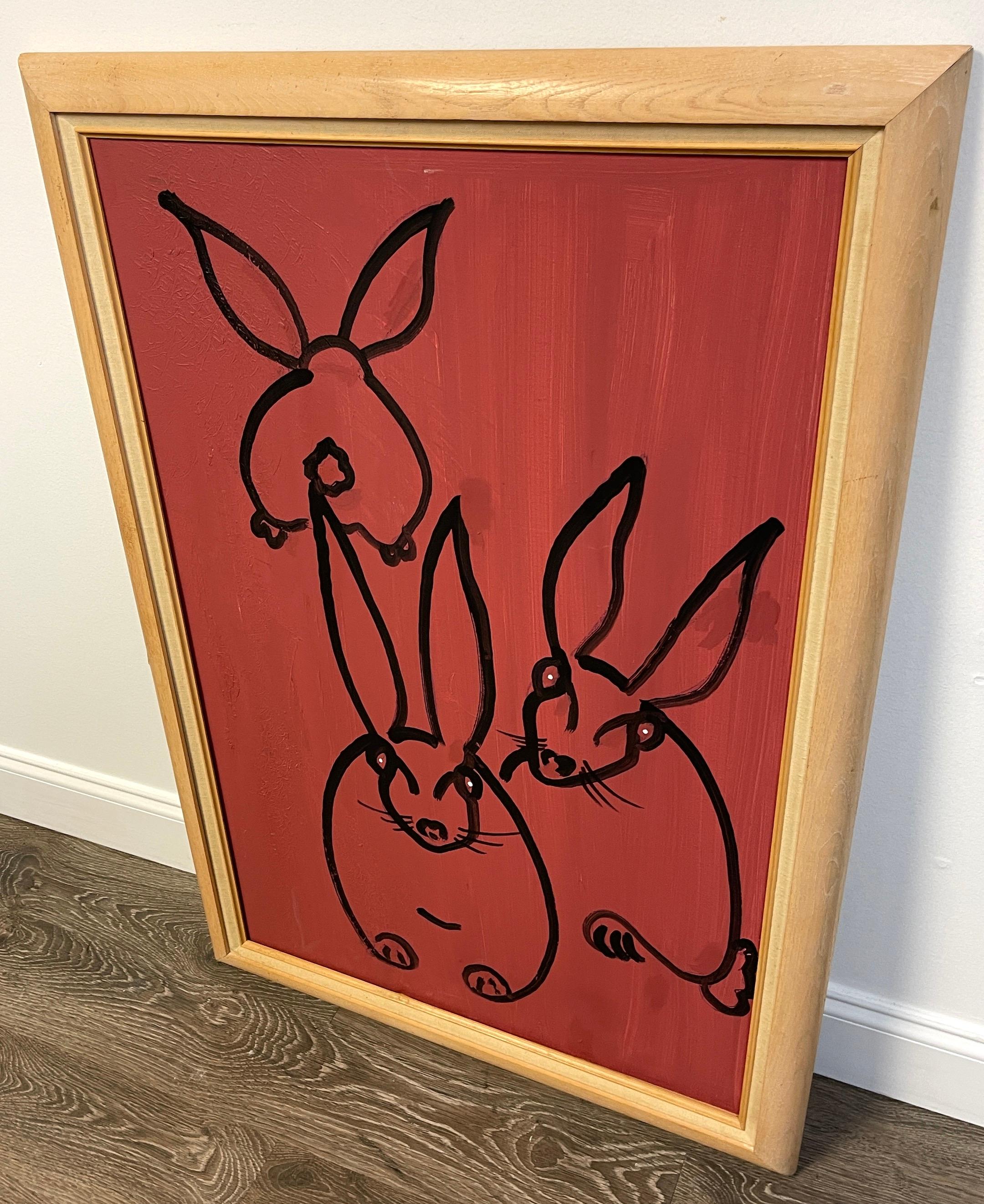 20th Century Modern Portrait of Three Rabbits, in the Style of Hunt Slonem For Sale