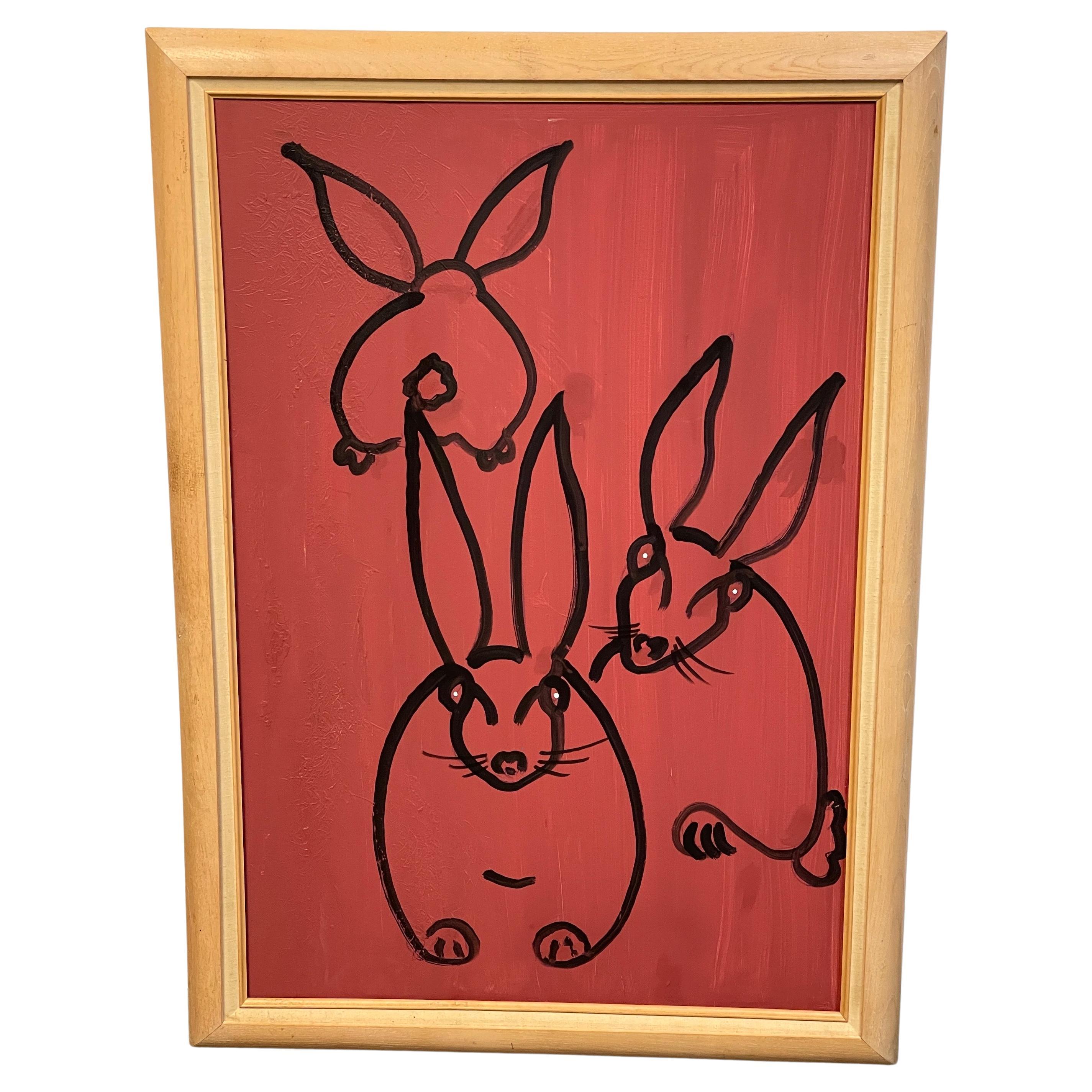 Modern Portrait of Three Rabbits, in the Style of Hunt Slonem For Sale