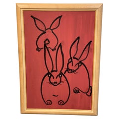Modern Portrait of Three Rabbits, in the Style of Hunt Slonem