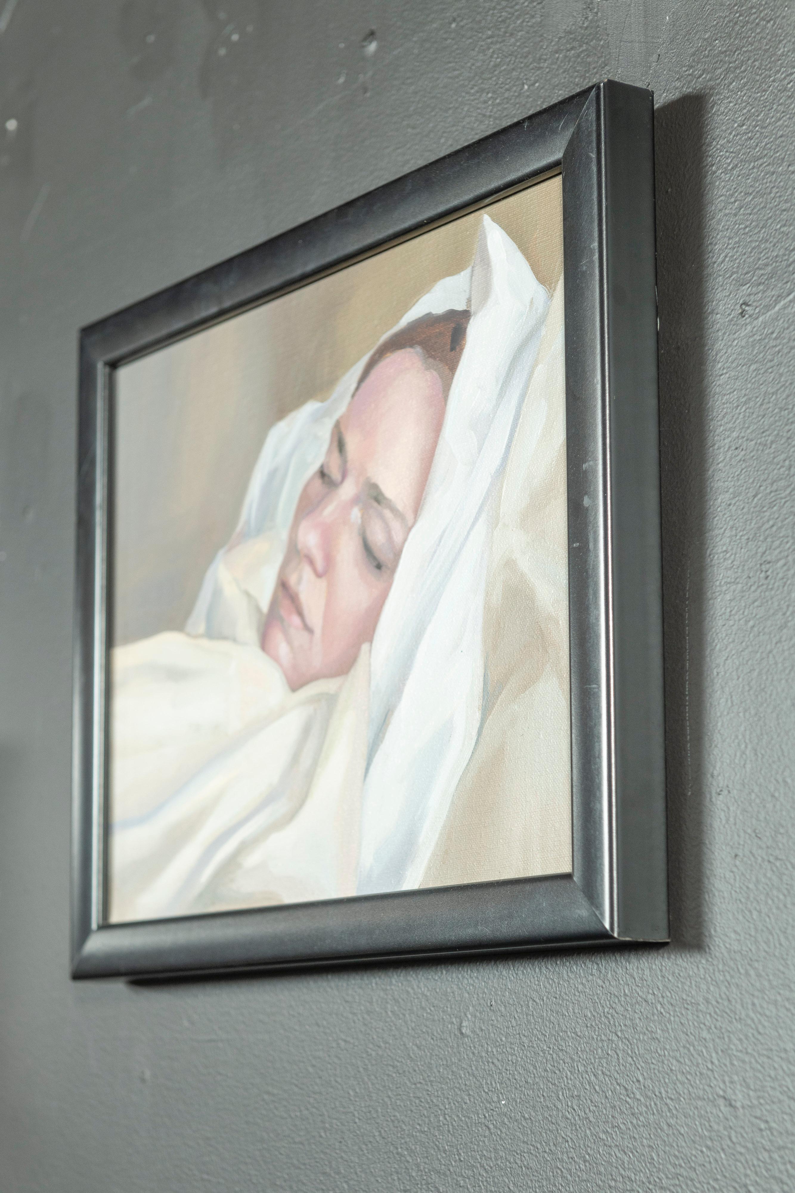 Hand-Painted Modern Portrait of Woman, Framed Oil on Canvas, Diane Feissel, Circa 2010, USA For Sale