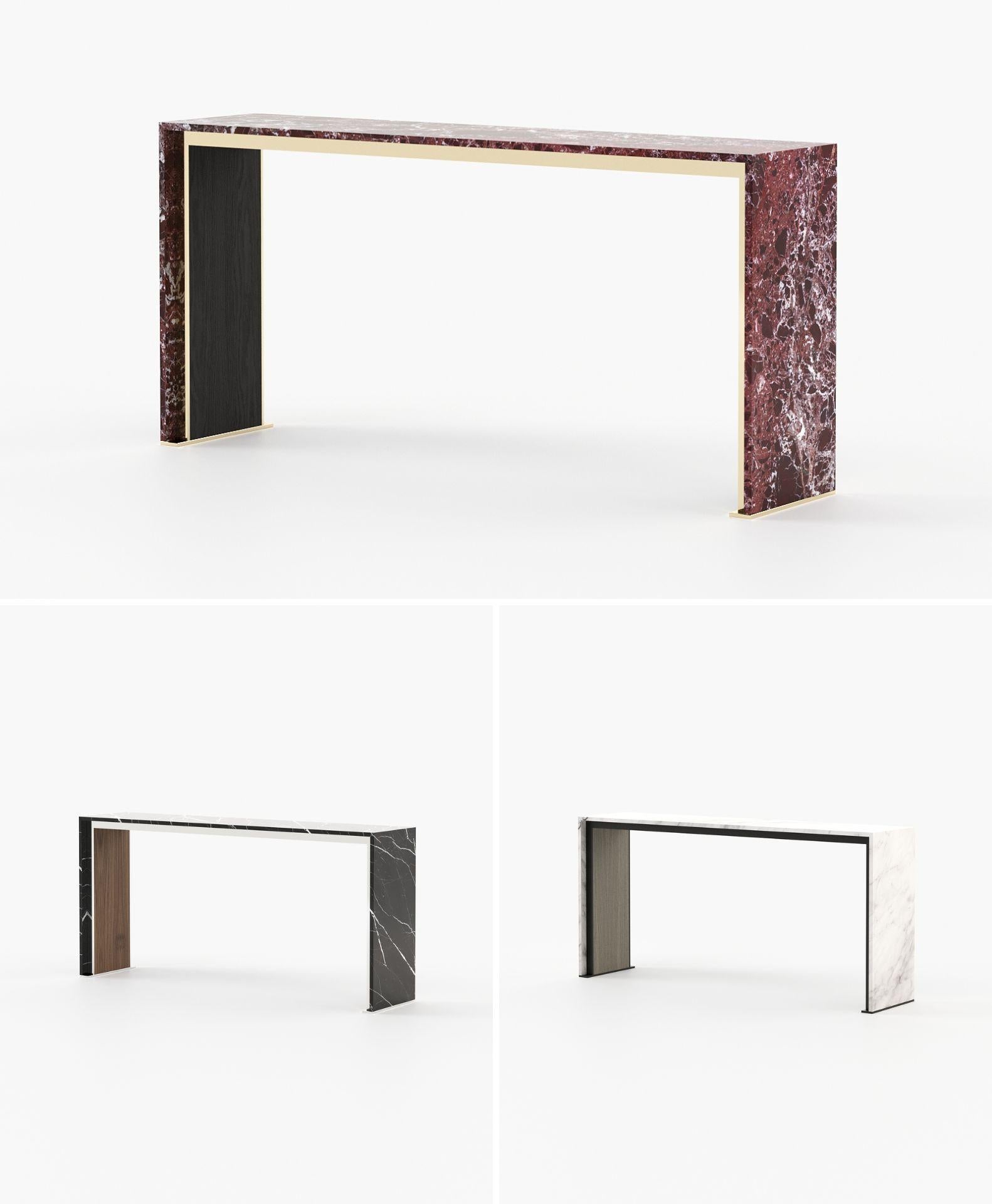 Hand-Crafted 21st Century console table for entryway with marble tabletop by Laskasas For Sale