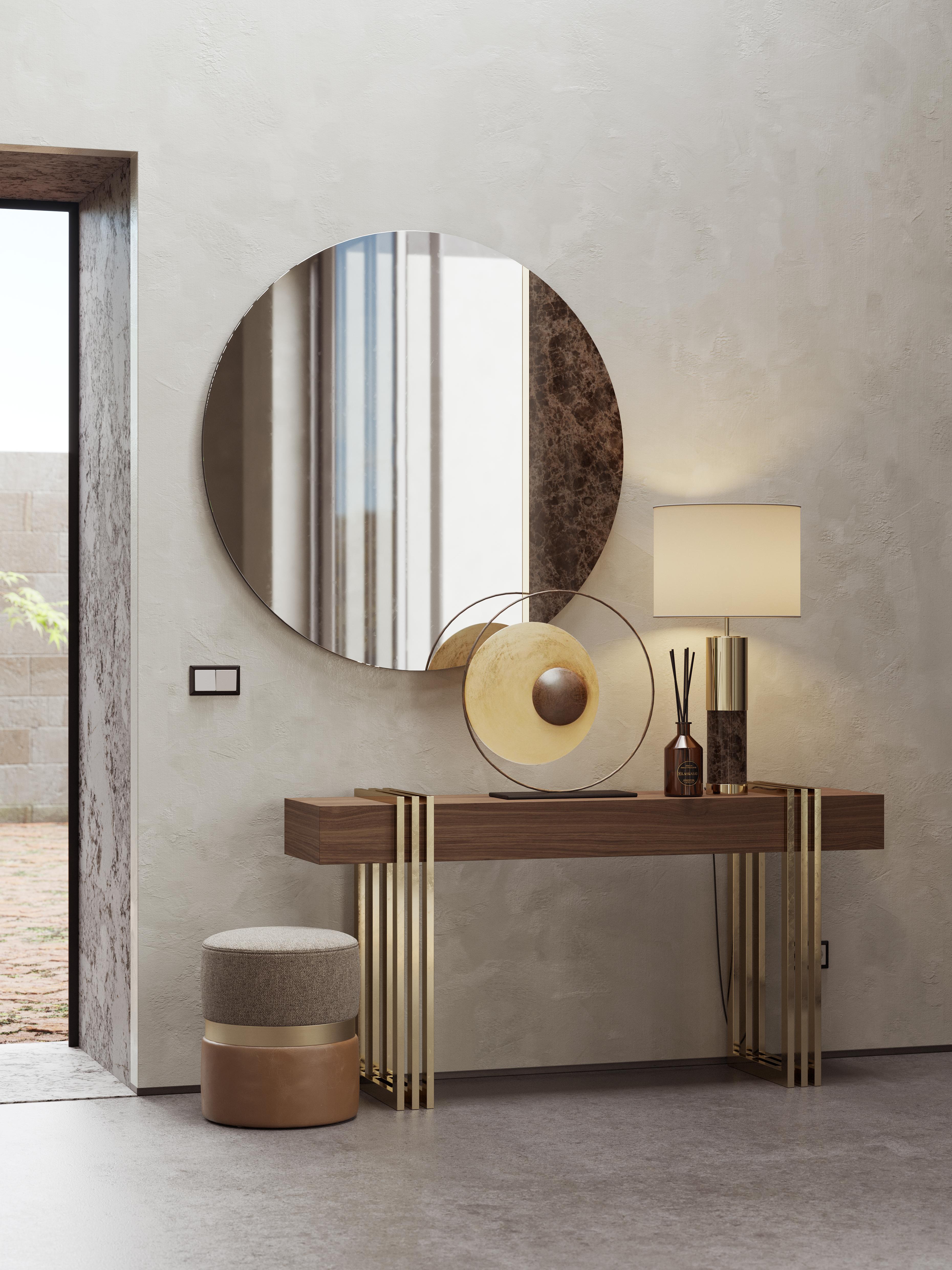 Circular mirror with white marble and metallic details by Laskasas In New Condition For Sale In Porto, PT