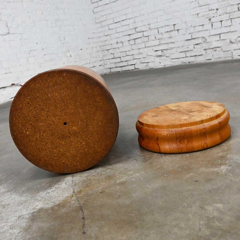 Modern Postmodern Cylindrical Drum Side Table Oak Butcher Block Lid & Storage For Sale 7
