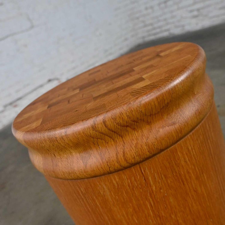 Modern Postmodern Cylindrical Drum Side Table Oak Butcher Block Lid & Storage For Sale 3