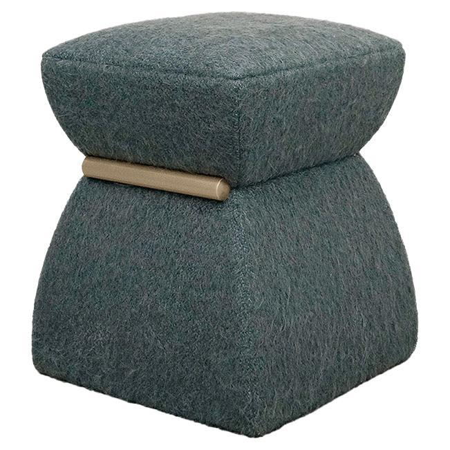 Modern Pouf 'Cusi' in Green Mohair For Sale